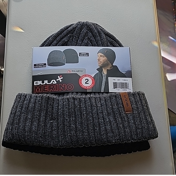 Bula Merino Wool blend Beanie black/Grey cap hat warm outerwear OS - Picture 2 of 5